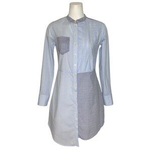 Rachel Antonoff Timothy Tuxedo Shirtdress 8 Blue Long Sleeve Button Front Mini